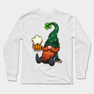 Leprechaun Gnome With Beer Long Sleeve T-Shirt